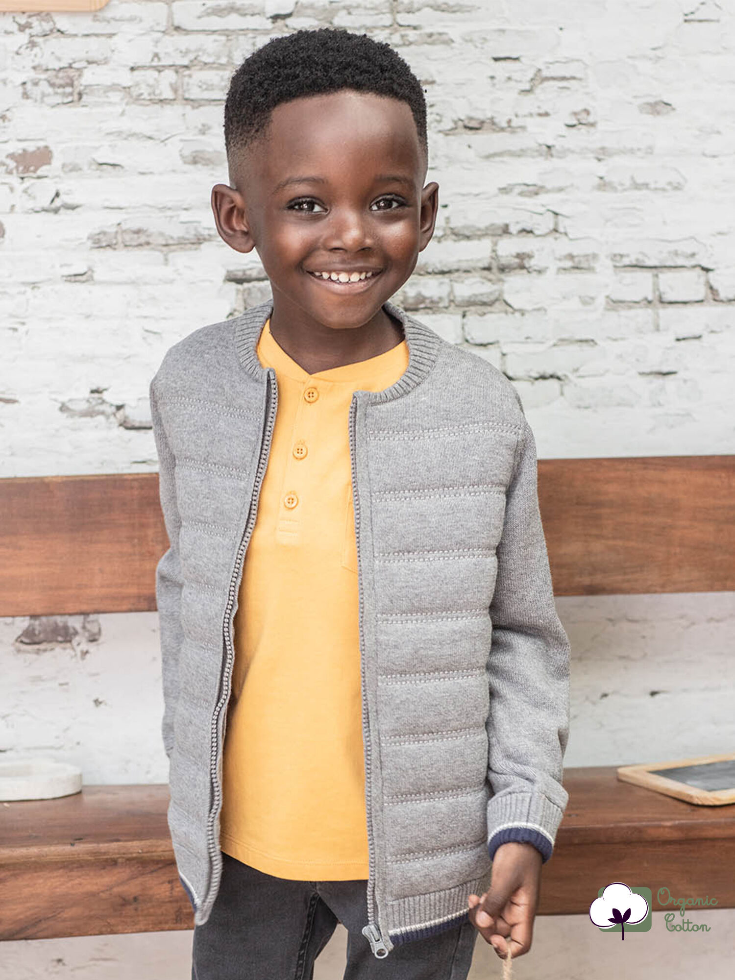 Gilet manches longues en maille gris enfant gar on