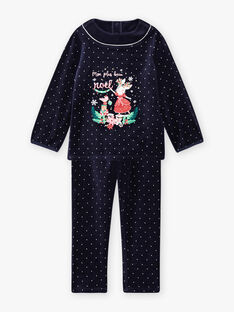 Pyjama bleu nuit en velours à pois et motif de Noël enfant fille BEBLUETTE / 21H5PFI1PYJ622