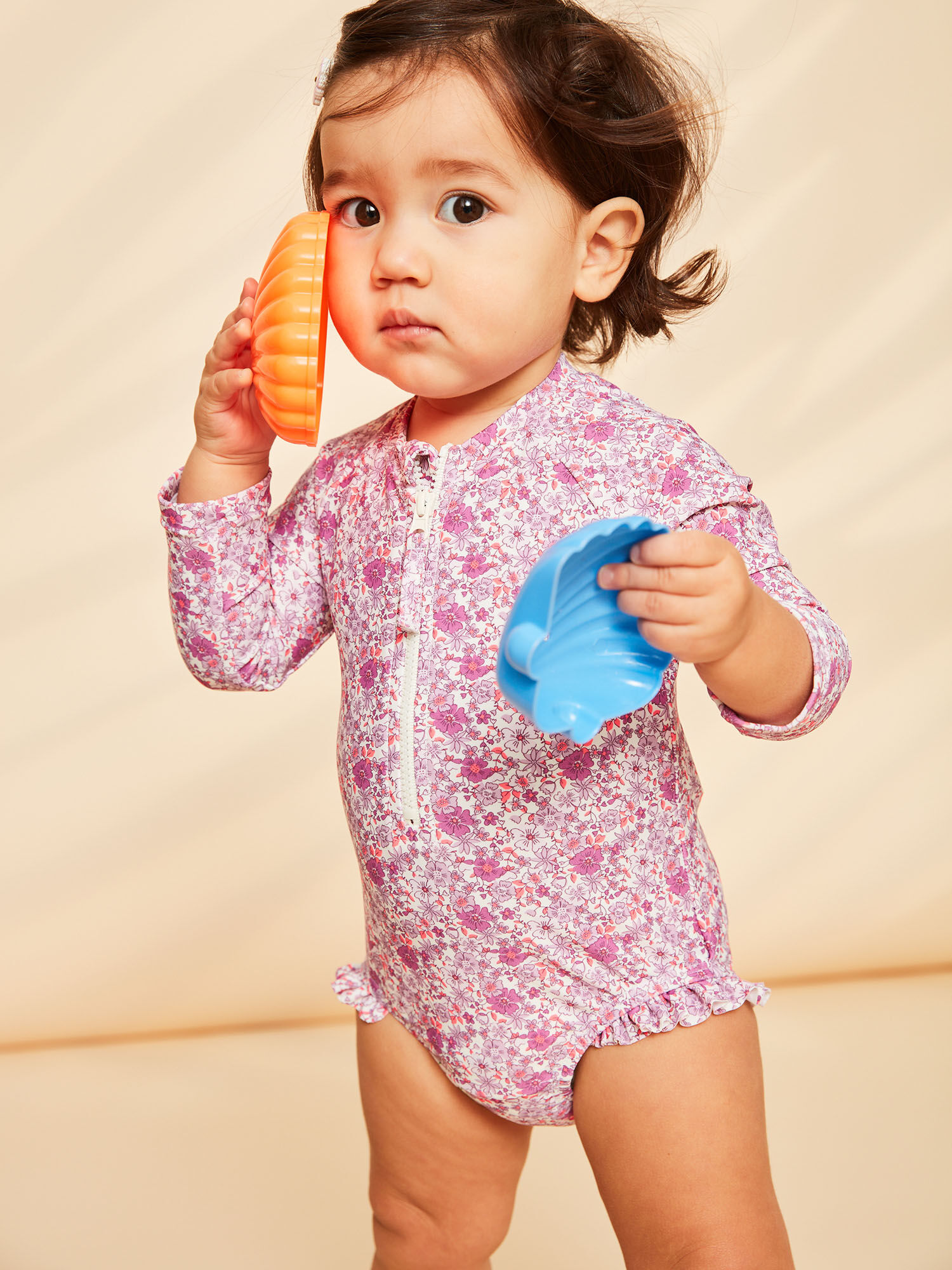 Maillot de bain body violet et blanc imprim fleuri Fille