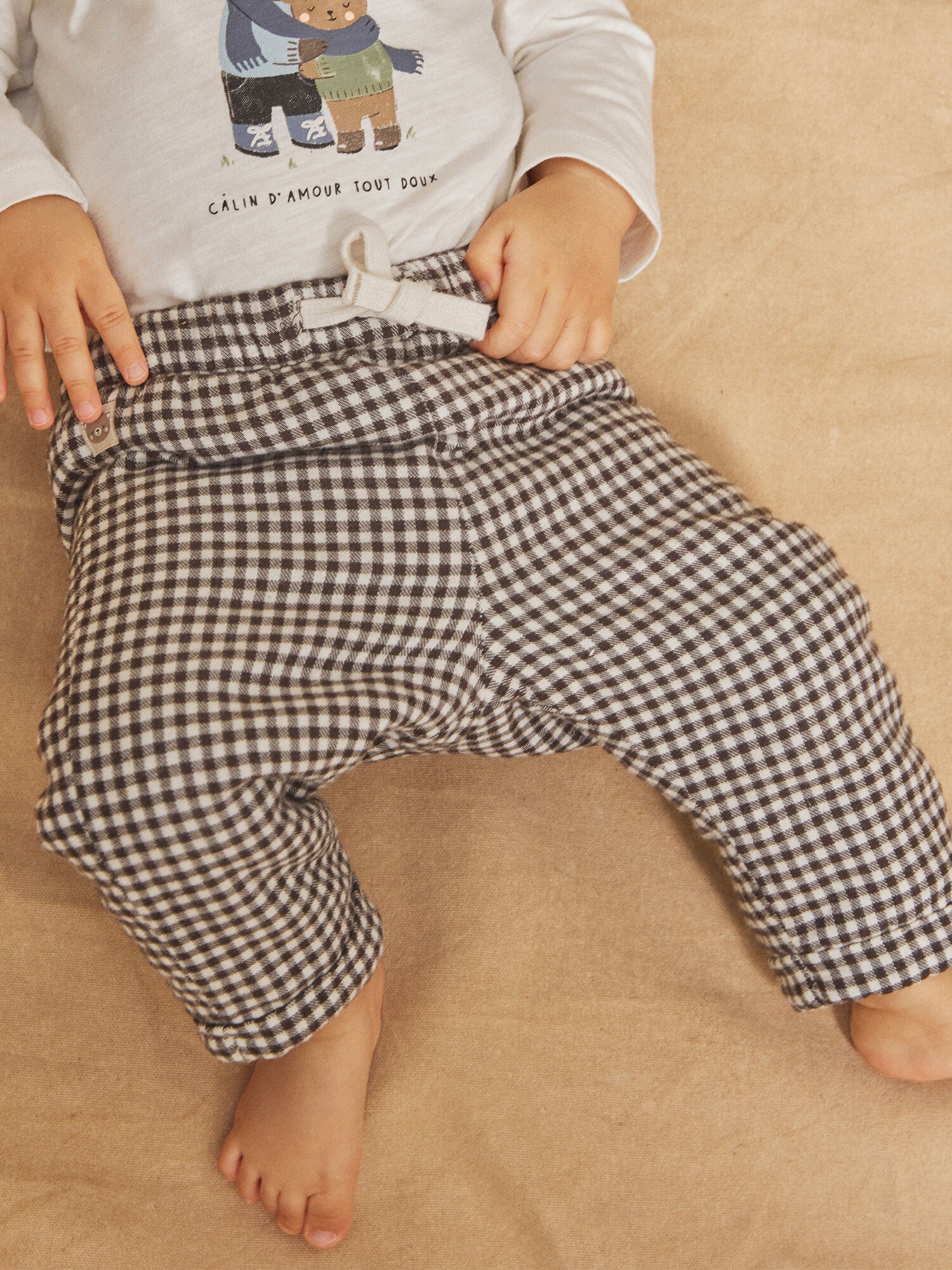 Pantalon noisette imprim carreaux
